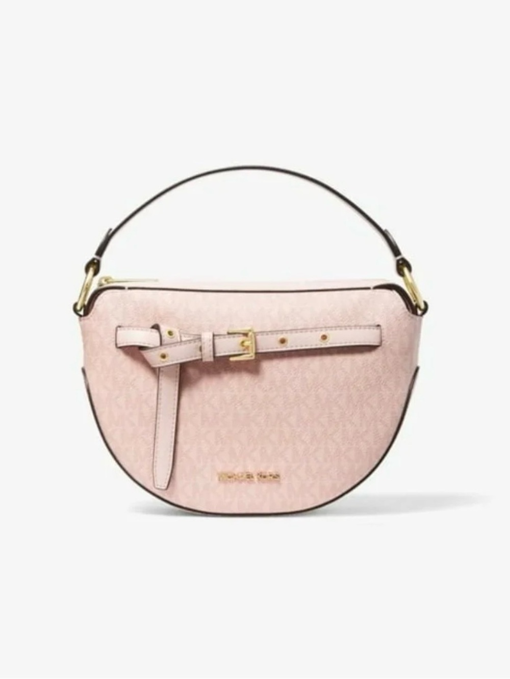 Michael Kors Emelia Halfmoon Blush Pink Leather Crossbody Saddle Bag